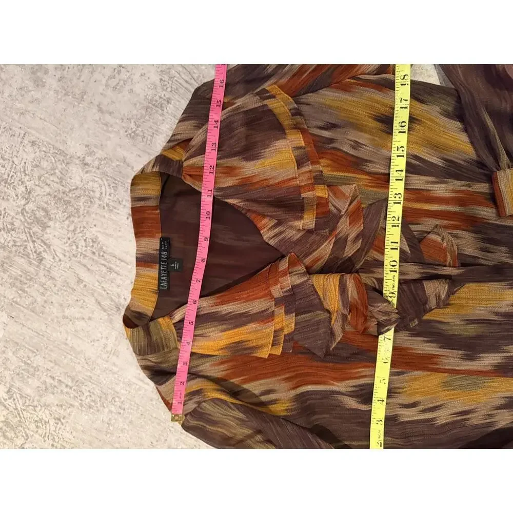 NWT 100% Silk Lafayette 148 Women's Ruffled Button-Up Blouse southwestern fall 6 - Picture 7 of 7